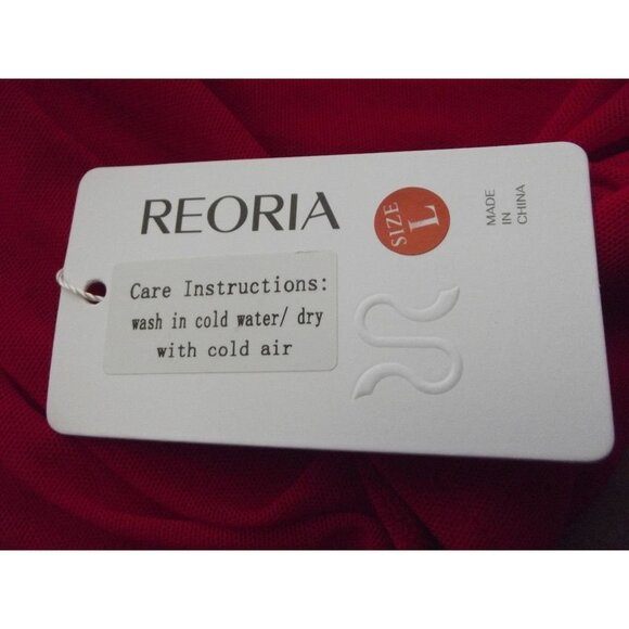 Reoria Bodysuit Womens Large Medium Red high mock neck Short Sleeve sheer ruched - Picture 5 of 13